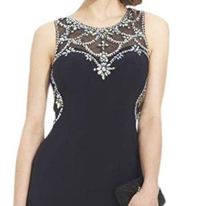 Betsy & Adam Women's Beaded Illusion Front and Back O neckline Long Dress/gown-M